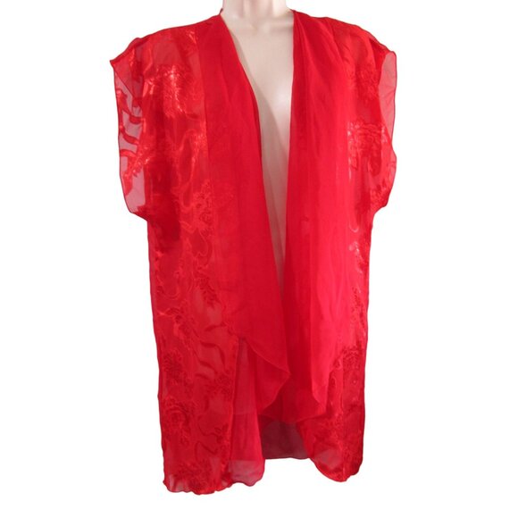 Vintage Shirley of Hollywood Open Robe Cover Up Sheer Red Lace One Size GUC - Picture 10 of 12